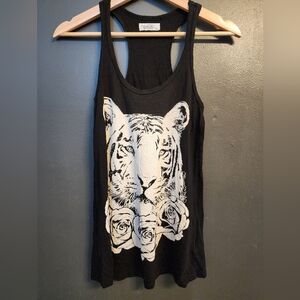 Black Tank Top with White Tiger Print